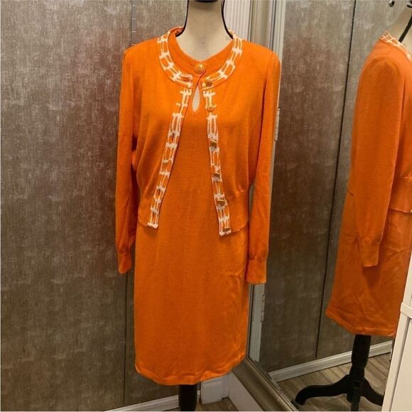 St. John Dresses & Skirts - St. John Orange Women's Dress with Cardigan ( set), US4
